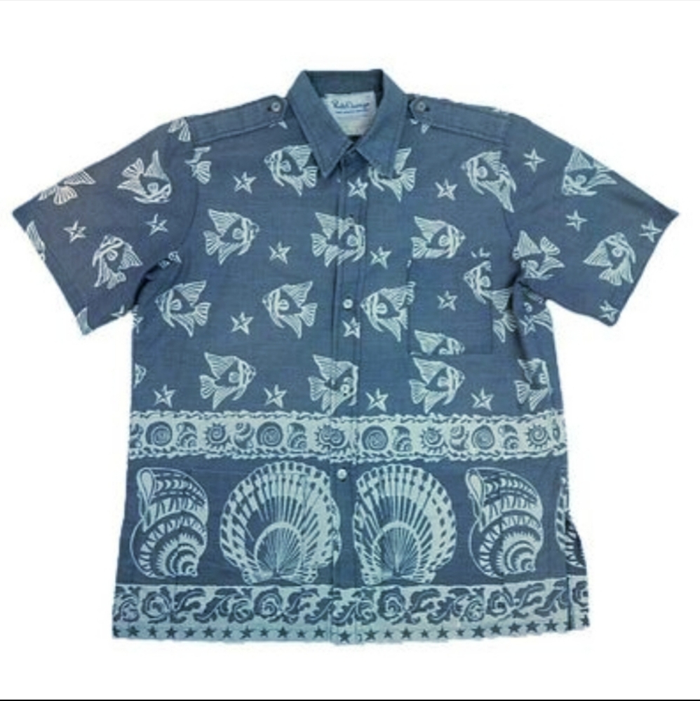 Ruth Clarage Hand Painted Original 1960s Angel Fish Sea Shells Men’s Shirt XL